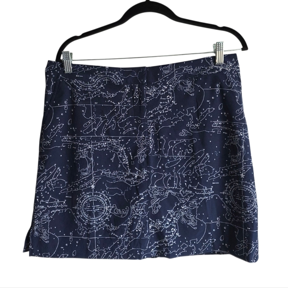 Izod Golf Navy Nautical Chart Skirt with White Constellation Print Sz 10 NEW